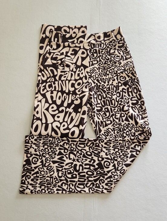 House of Sunny Pants - House of Sunny Brown and Cream Graphic Boot Cut Pants Size 4 With Slit Hem